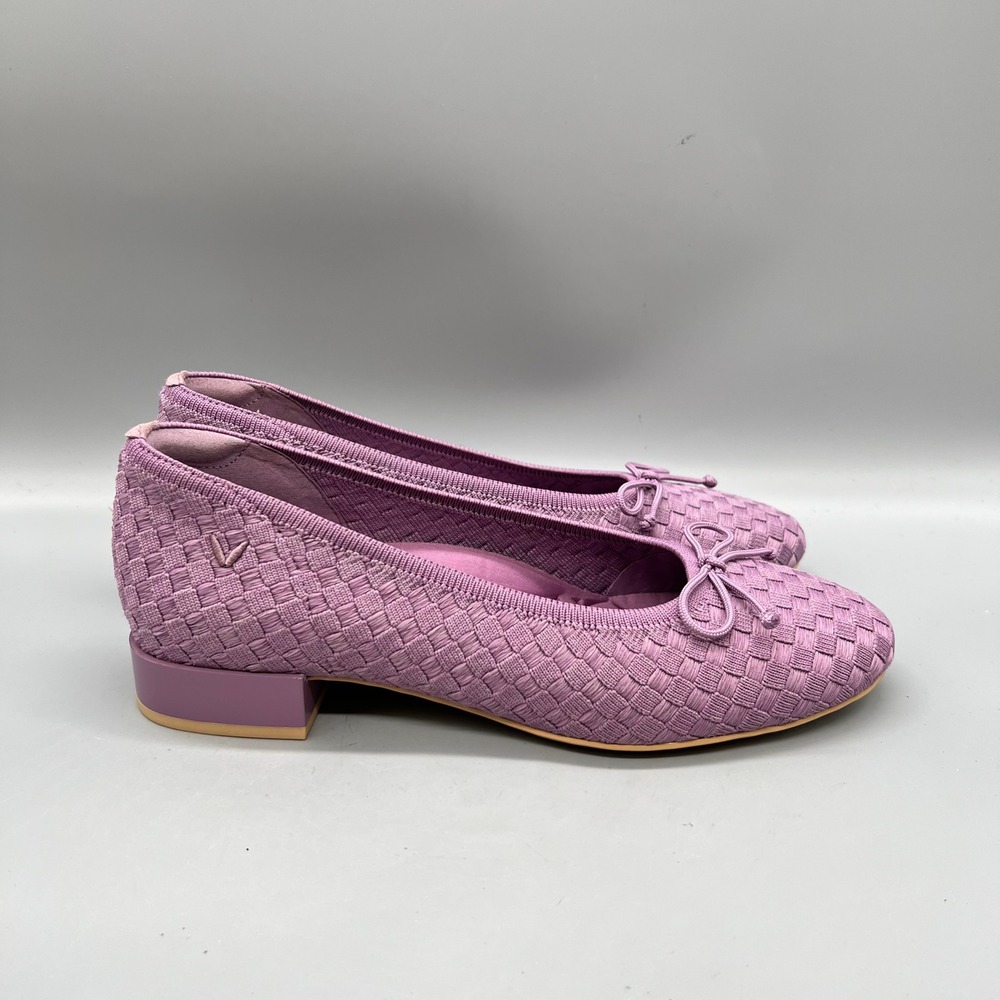 Vivaia Shoes Womens 9.5 Purple Woven Round Toe Block Heels Bow Slip On Casual